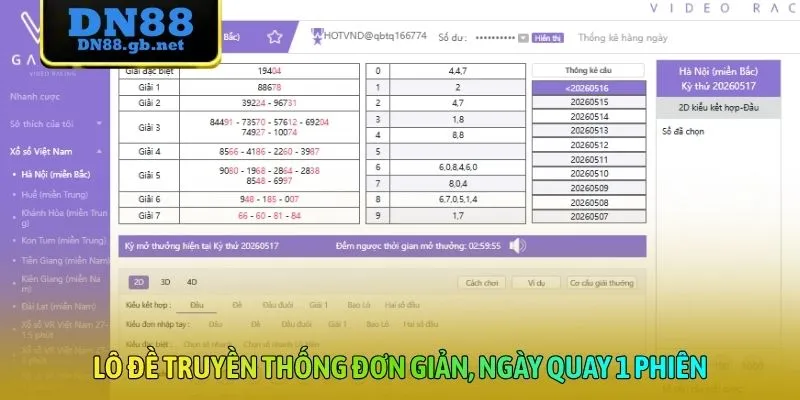 Lô đề truyền thống đơn giản, ngày quay 1 phiên