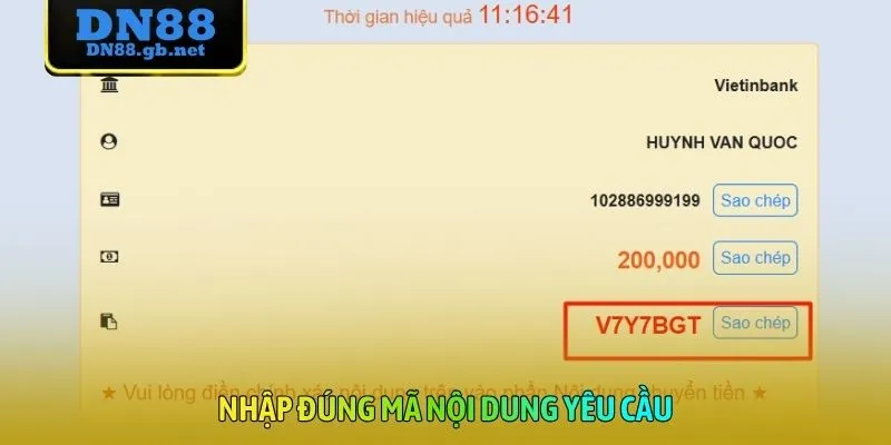 Nhập đúng mã nội dung yêu cầu